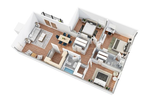 Floor plan for 3 beds, 2 baths, 1075 sqft